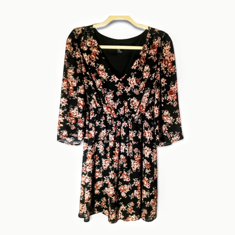 American Eagle Black Floral 3/4 sleeve Mini Dress Sz Small
